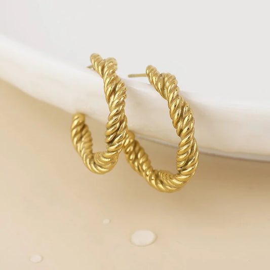 POM - 14k Gold plated waterproof Earrings Hoop Cove Rope Twist