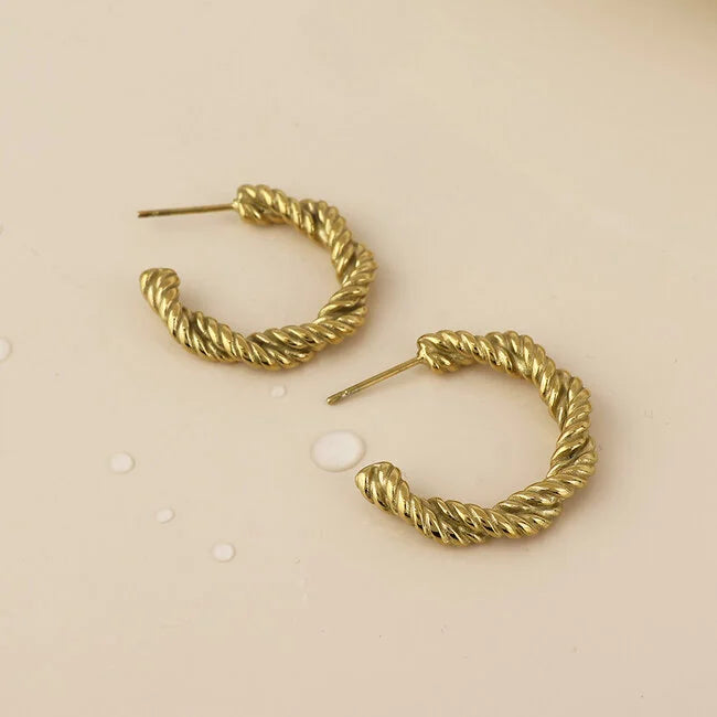 POM - 14k Gold plated waterproof Earrings Hoop Cove Rope Twist