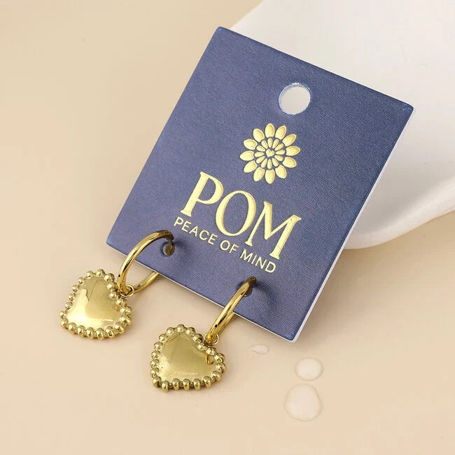 POM - 14k Gold plated waterproof Earrings Hoop Juliet Heart Charm