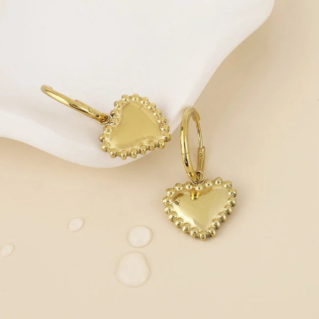 POM - 14k Gold plated waterproof Earrings Hoop Juliet Heart Charm