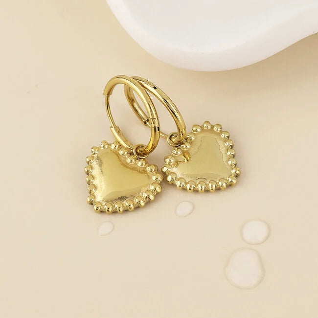POM - 14k Gold plated waterproof Earrings Hoop Juliet Heart Charm