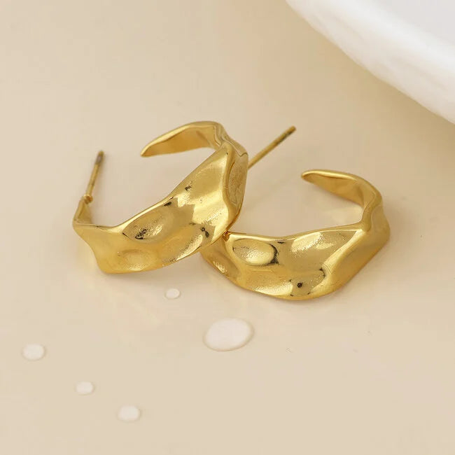 POM - 14k Gold plated waterproof Earrings Hoop Melty Organic Texture