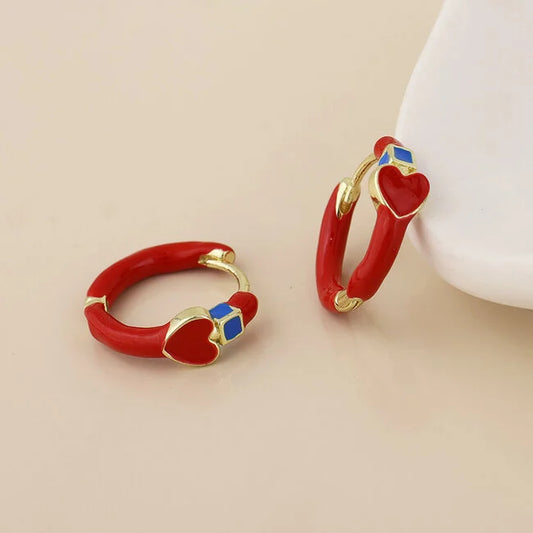 POM - 14k Gold plated waterproof Earrings Hoop Soda Heart red & blue