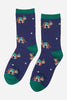 Sock Talk Women's Bamboo Socks Tiger Print Party Animal Ankle Socks Navy Blue