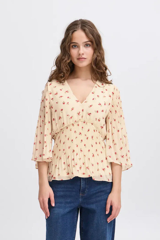 ICHI - Rosey Long Sleeve Top Geranium Flower