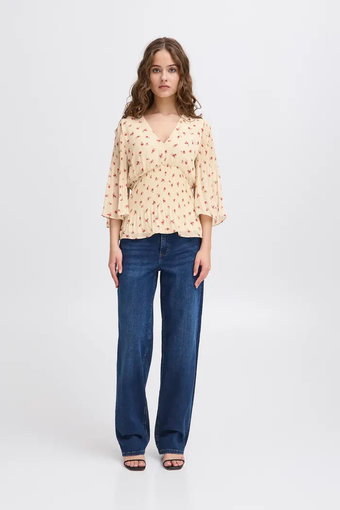 ICHI - Rosey Long Sleeve Top Geranium Flower
