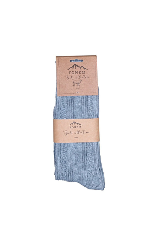 Fonem Men's Ribbed Wool Socks - Blue