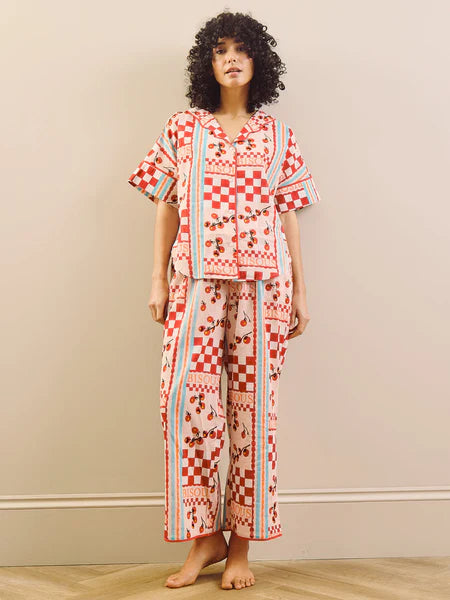 THEIR NIBS - Womens Voile Oversize Pyjamas Pink Tomato Kisses