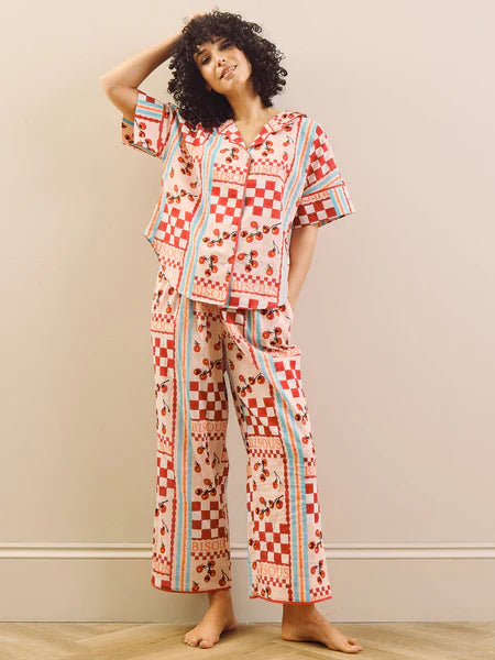THEIR NIBS - Womens Voile Oversize Pyjamas Pink Tomato Kisses