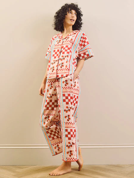 THEIR NIBS - Womens Voile Oversize Pyjamas Pink Tomato Kisses