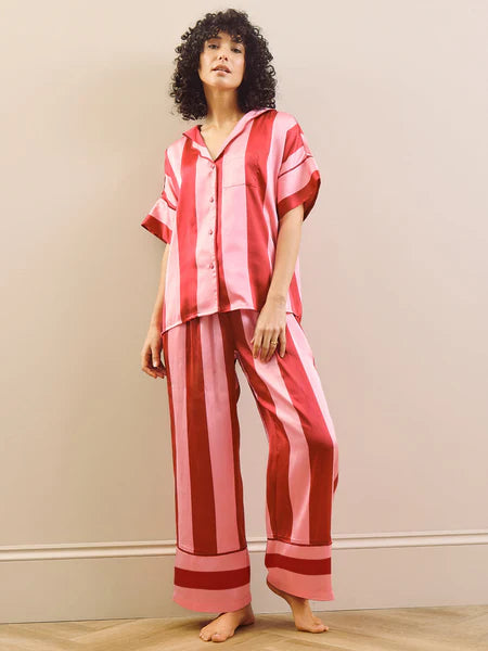 THEIR NIBS - Womens Satin Oversize Pyjamas Pink Stripe