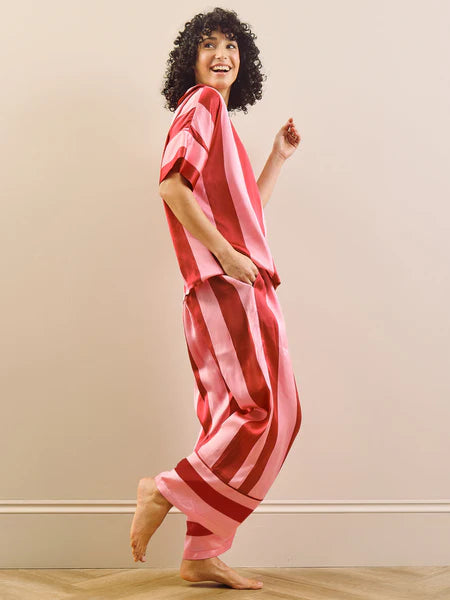 THEIR NIBS - Womens Satin Oversize Pyjamas Pink Stripe