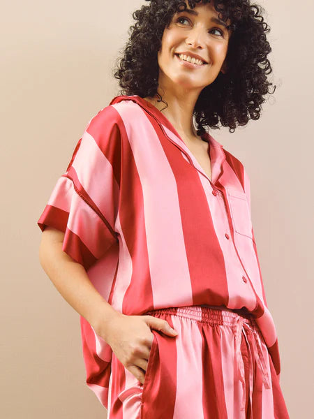 THEIR NIBS - Womens Satin Oversize Pyjamas Pink Stripe