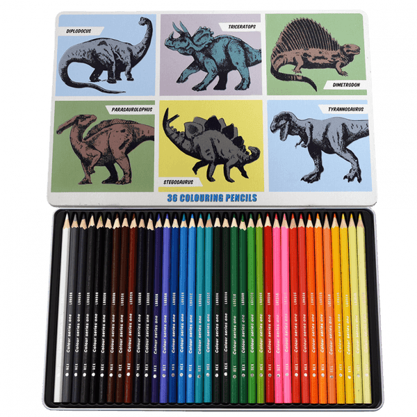 36 Colouring Pencils In A Tin - Prehistoric Land