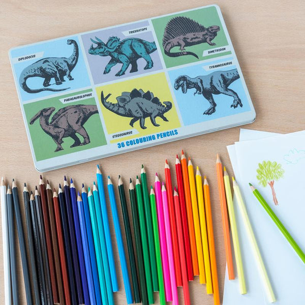 36 Colouring Pencils In A Tin - Prehistoric Land