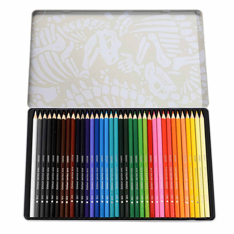 36 Colouring Pencils In A Tin - Prehistoric Land