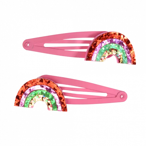 Rainbow Glitter Hair Clips - Set of 2