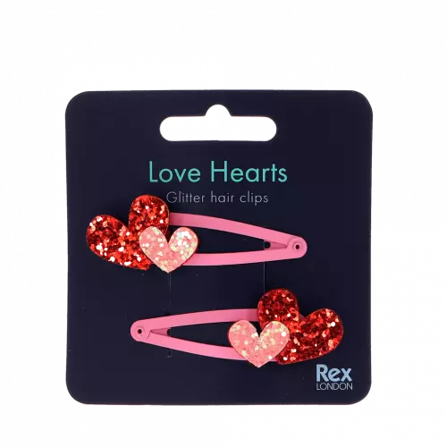 Love Hearts Glitter Hair Clips - Set of 2