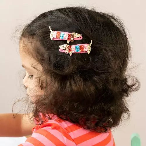Sausage Dog Glitter Hair Clips - Set of 2