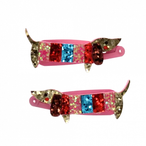 Sausage Dog Glitter Hair Clips - Set of 2
