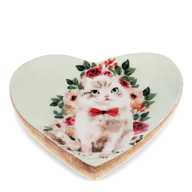 Rex London - Wooden heart-shaped trinket dish - Cat