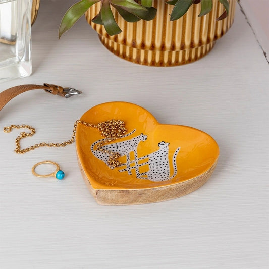 Rex London - Wooden heart-shaped trinket dish - Leopards