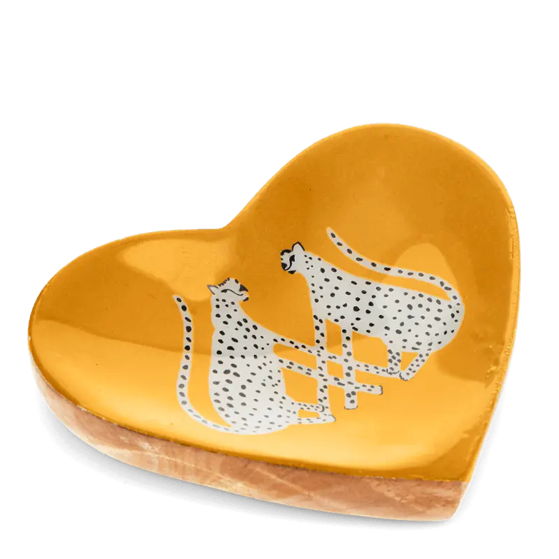 Rex London - Wooden heart-shaped trinket dish - Leopards