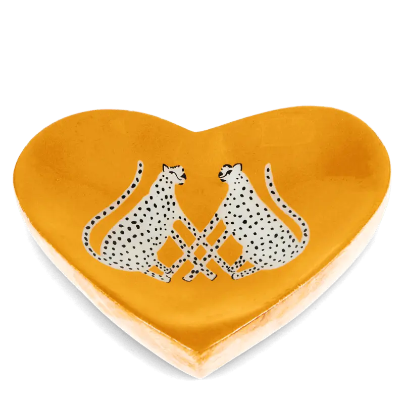 Rex London - Wooden heart-shaped trinket dish - Leopards