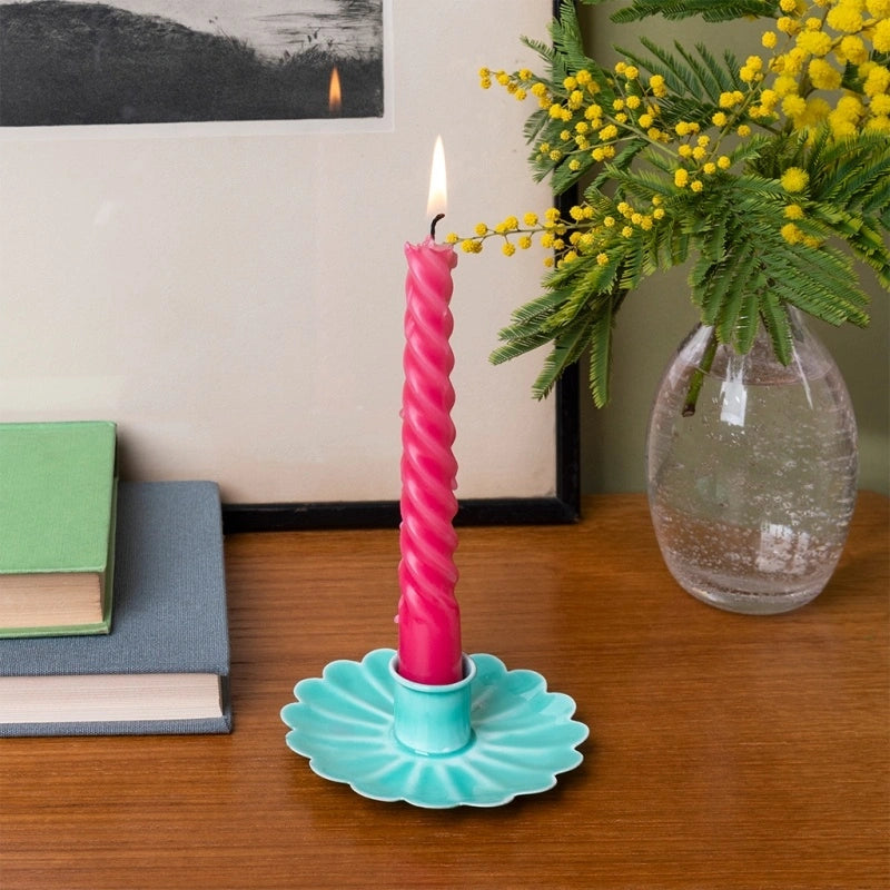 Rex London- Enamel flat flower candle holder - Dark Green/Aqua