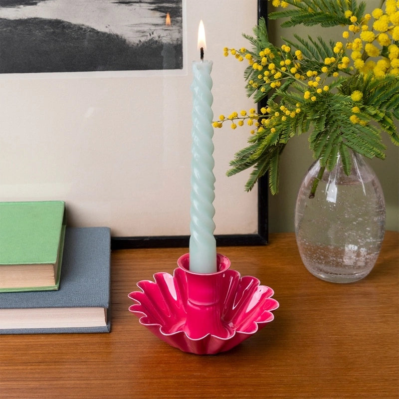 Rex London - Enamel cupped flower candle holder - Vibrant pink/Dark green