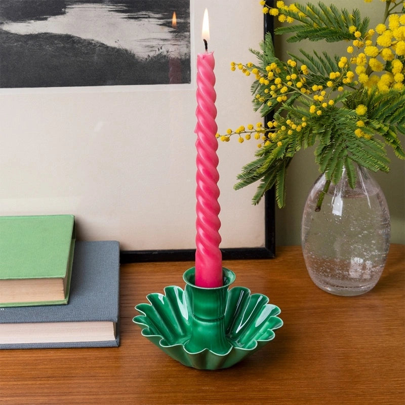 Rex London - Enamel cupped flower candle holder - Vibrant pink/Dark green