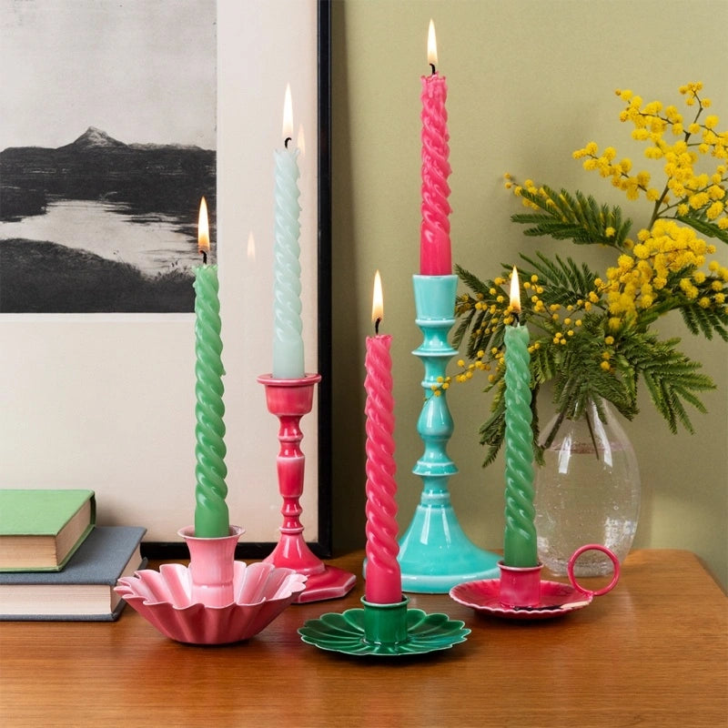Rex London - Enamel candlestick (13cm) - Vibrant pink/Dark green