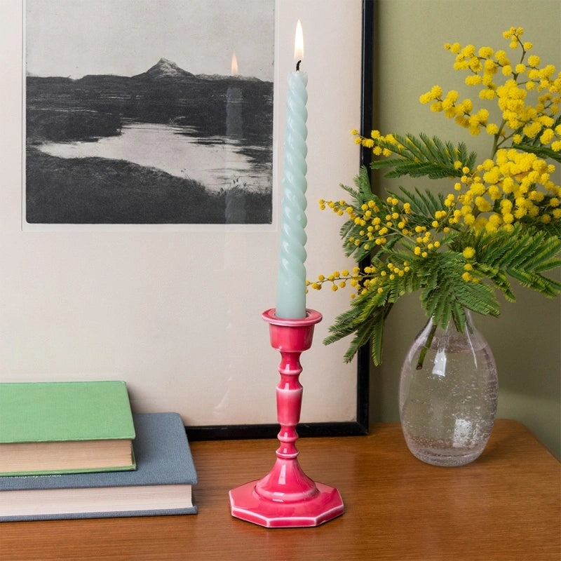 Rex London - Enamel candlestick (13cm) - Vibrant pink/Dark green