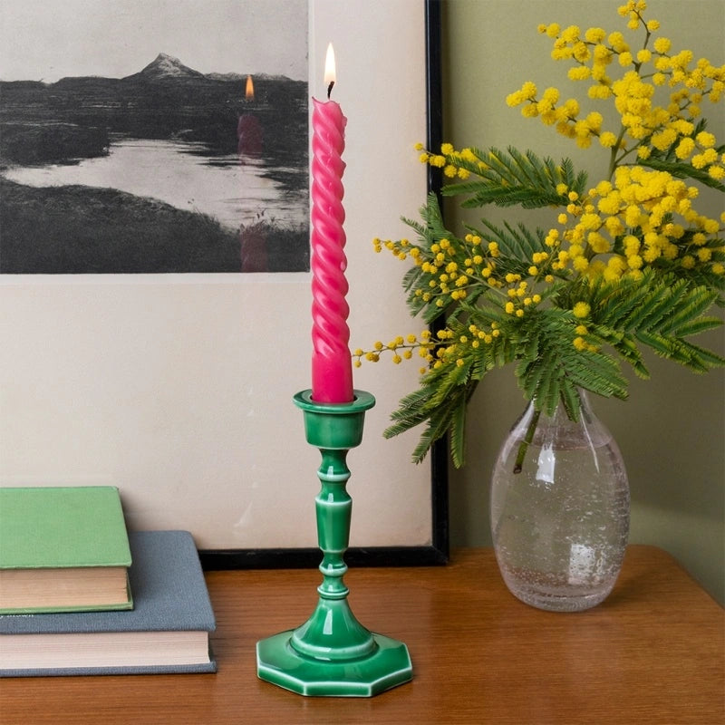 Rex London - Enamel candlestick (13cm) - Vibrant pink/Dark green