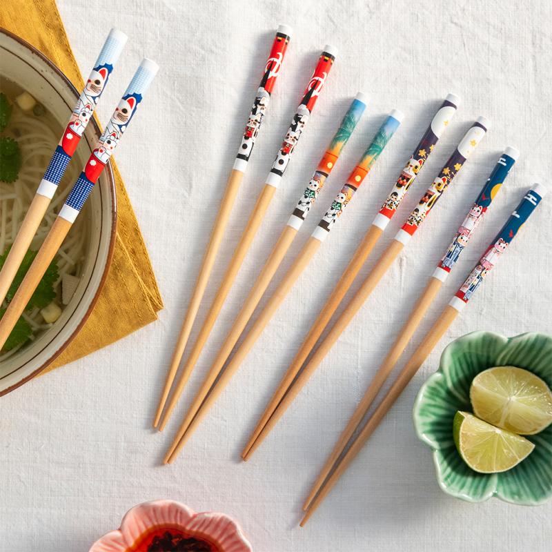Wooden Chopsticks - Beckoning Cats Pack of 5