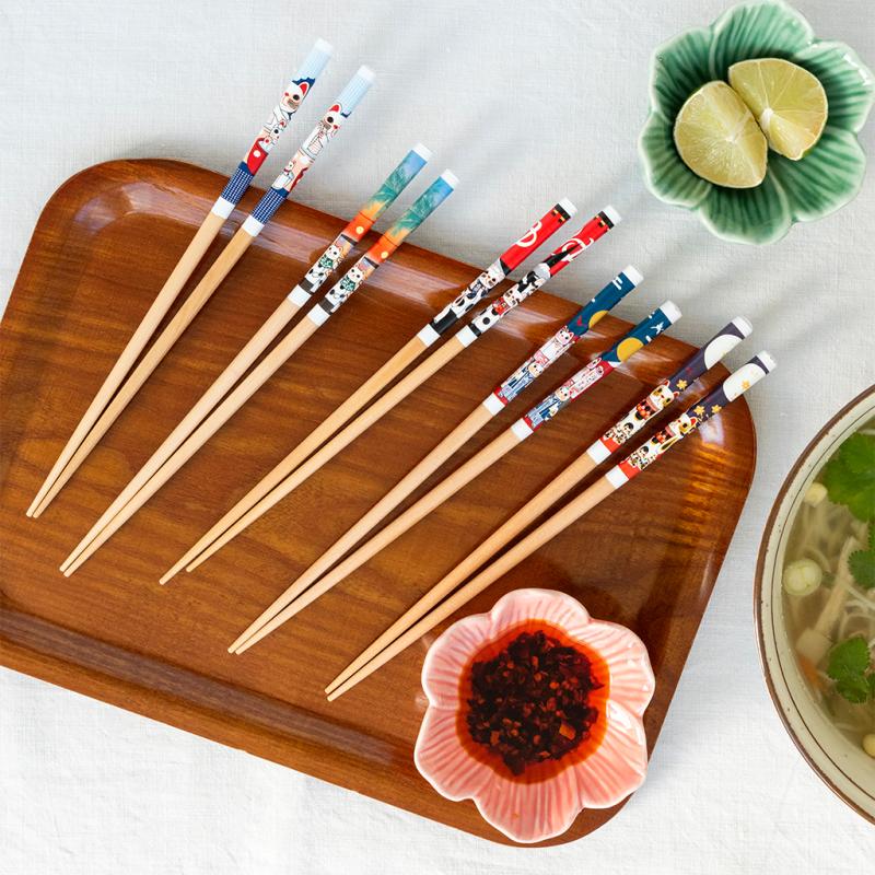Wooden Chopsticks - Beckoning Cats Pack of 5