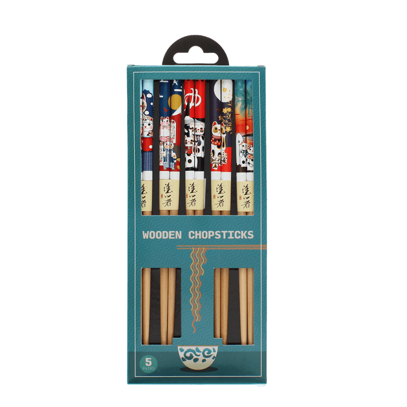 Wooden Chopsticks - Beckoning Cats Pack of 5