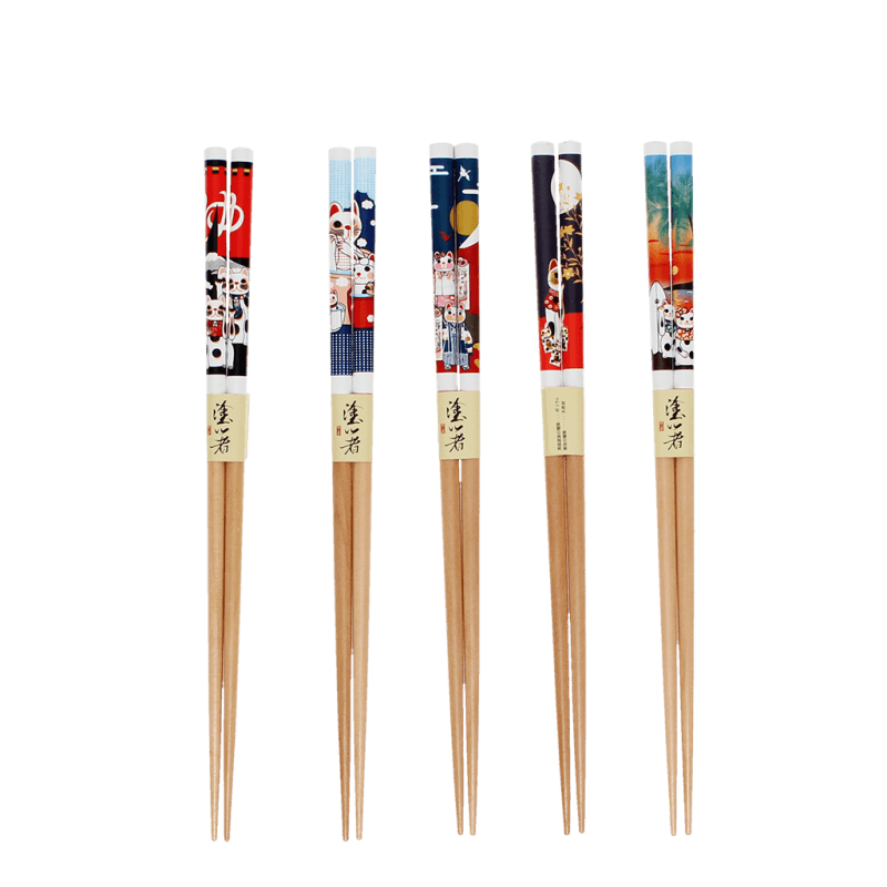 Wooden Chopsticks - Beckoning Cats Pack of 5