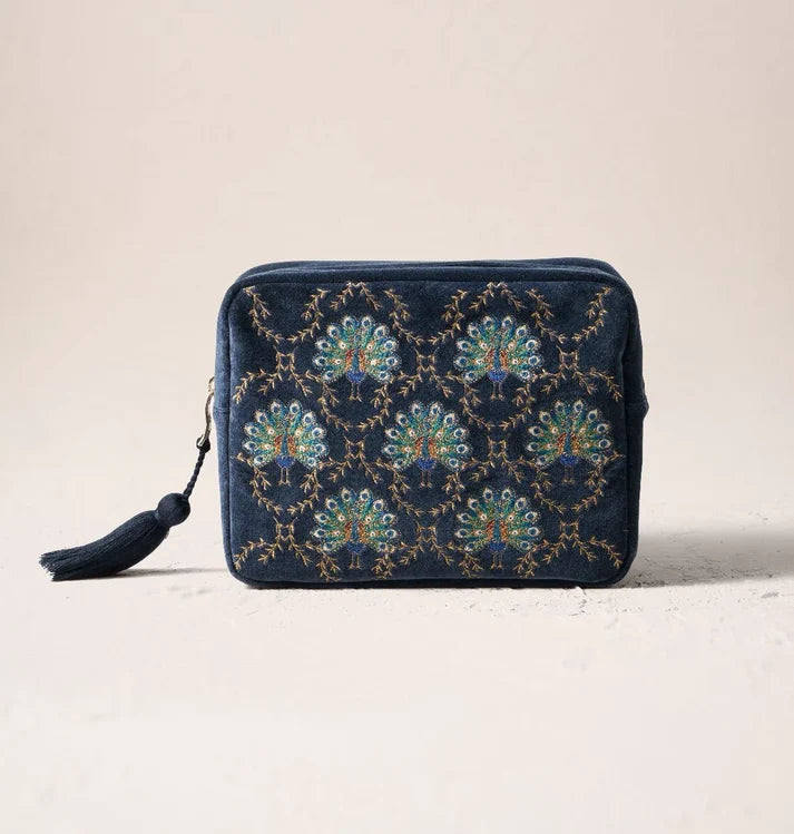 Elizabeth Scarlett - Botanical Peacock Velvet Wash Bag