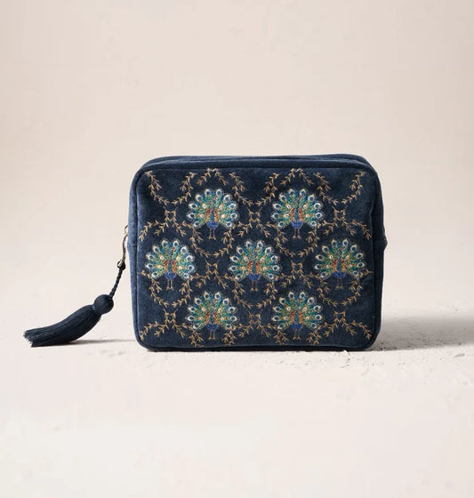 Elizabeth Scarlett - Botanical Peacock Velvet Wash Bag