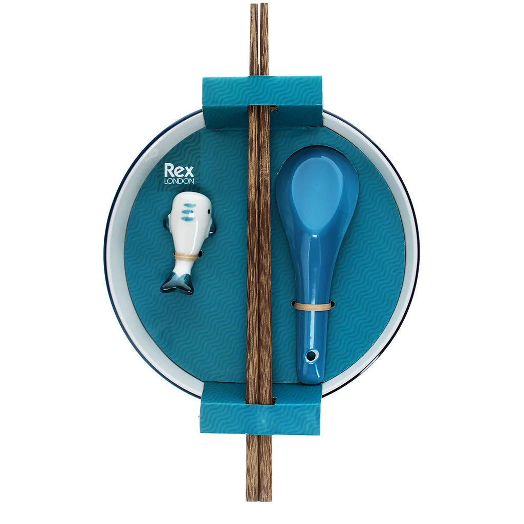 Rex London - Ceramic noodle bowl set - Blue whale