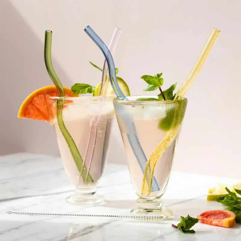 Rex London - Glass straws with cleaning brush (set of 4)