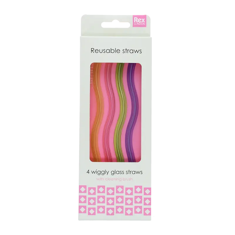 Rex London - Glass straws with cleaning brush (set of 4)