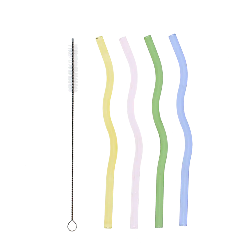 Rex London - Glass straws with cleaning brush (set of 4)