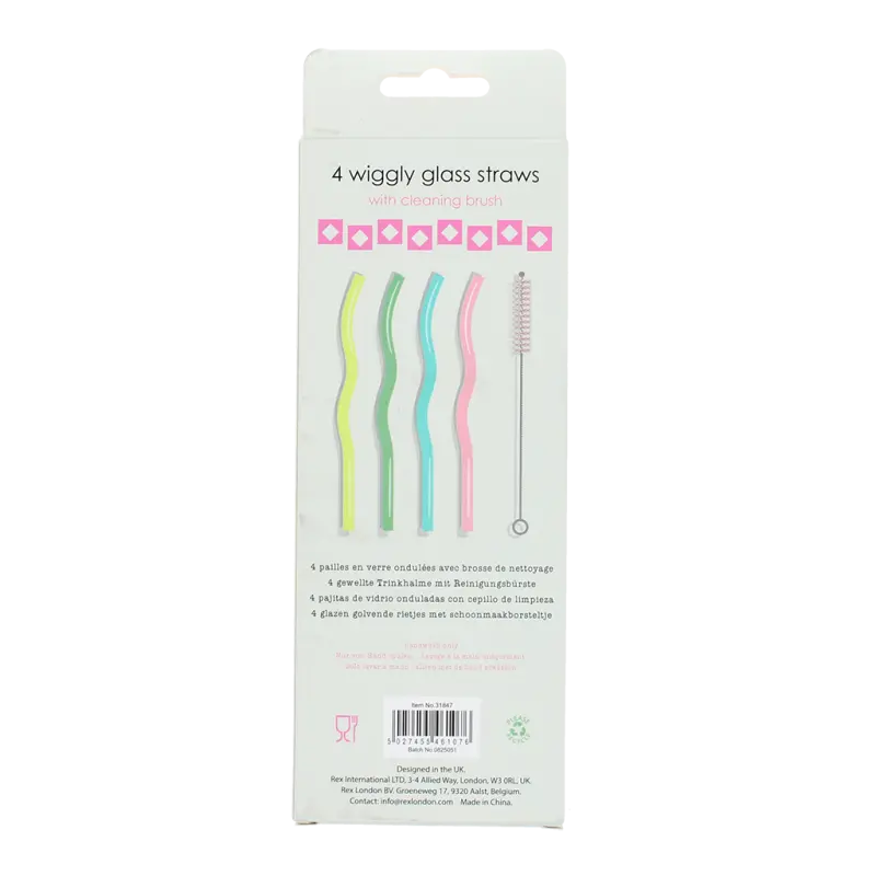 Rex London - Glass straws with cleaning brush (set of 4)