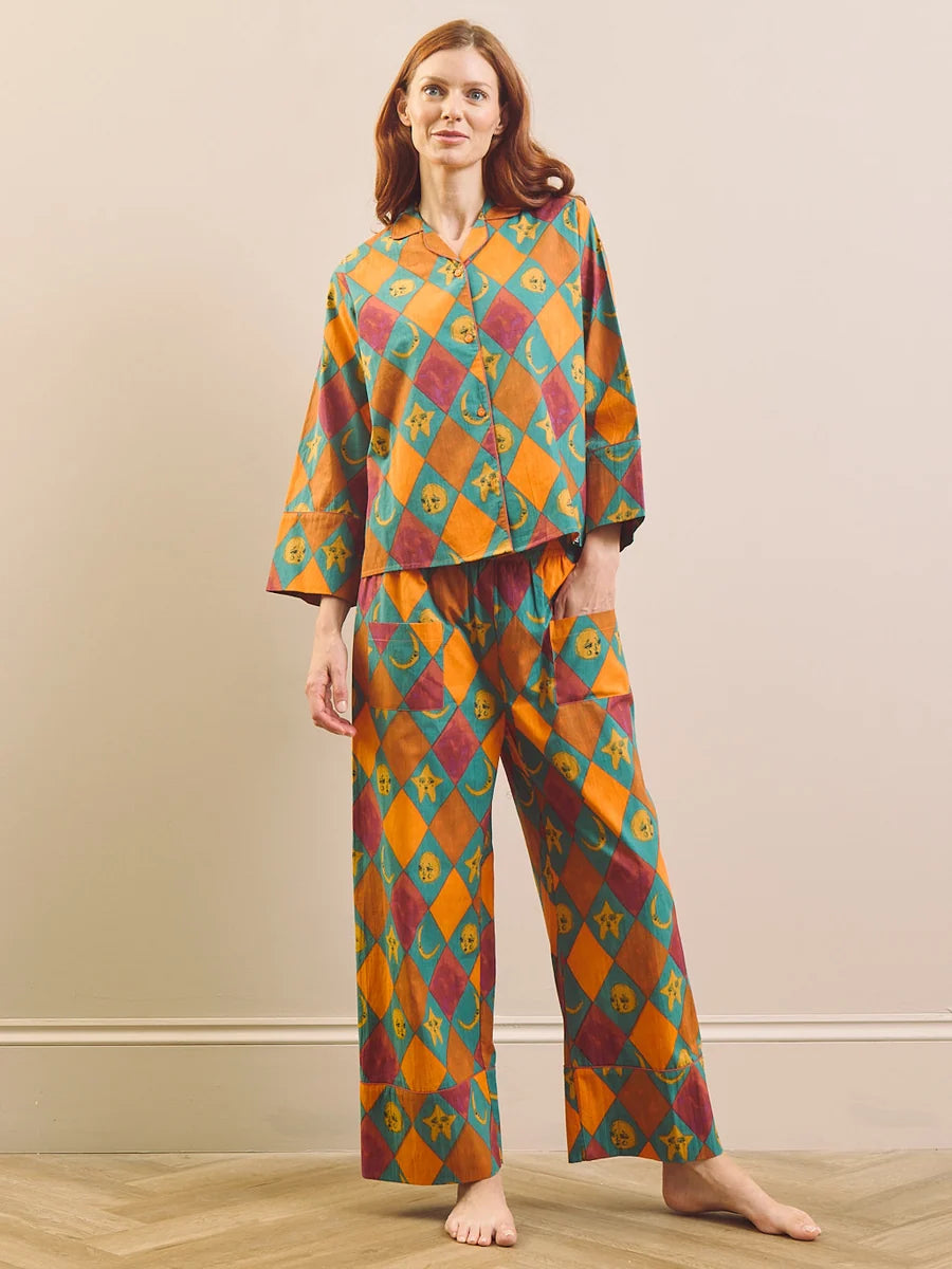 Their Nibs - Celestial Harlequin Check Cotton Boxy Pyjama Set