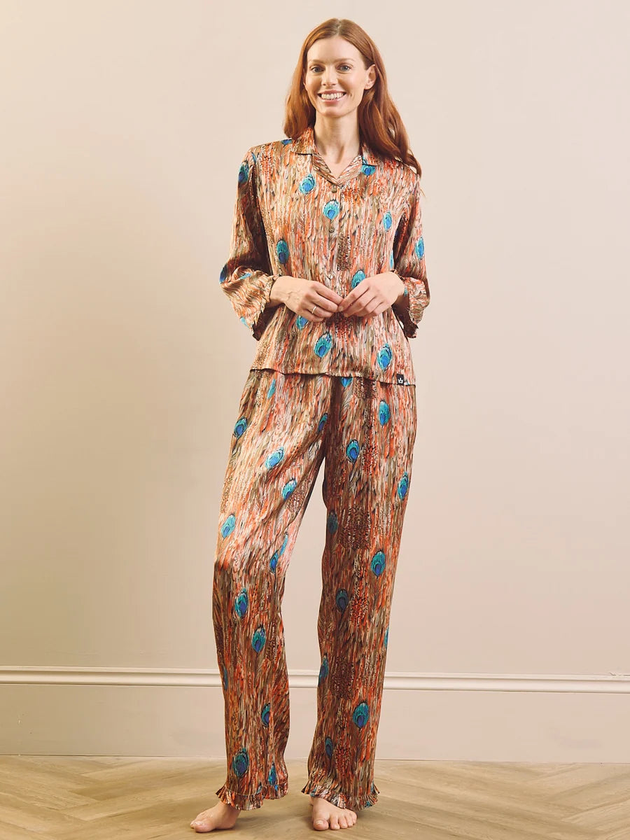 Their Nibs - Womens Festival Feathers Satin Frill boxy Pyjama Set