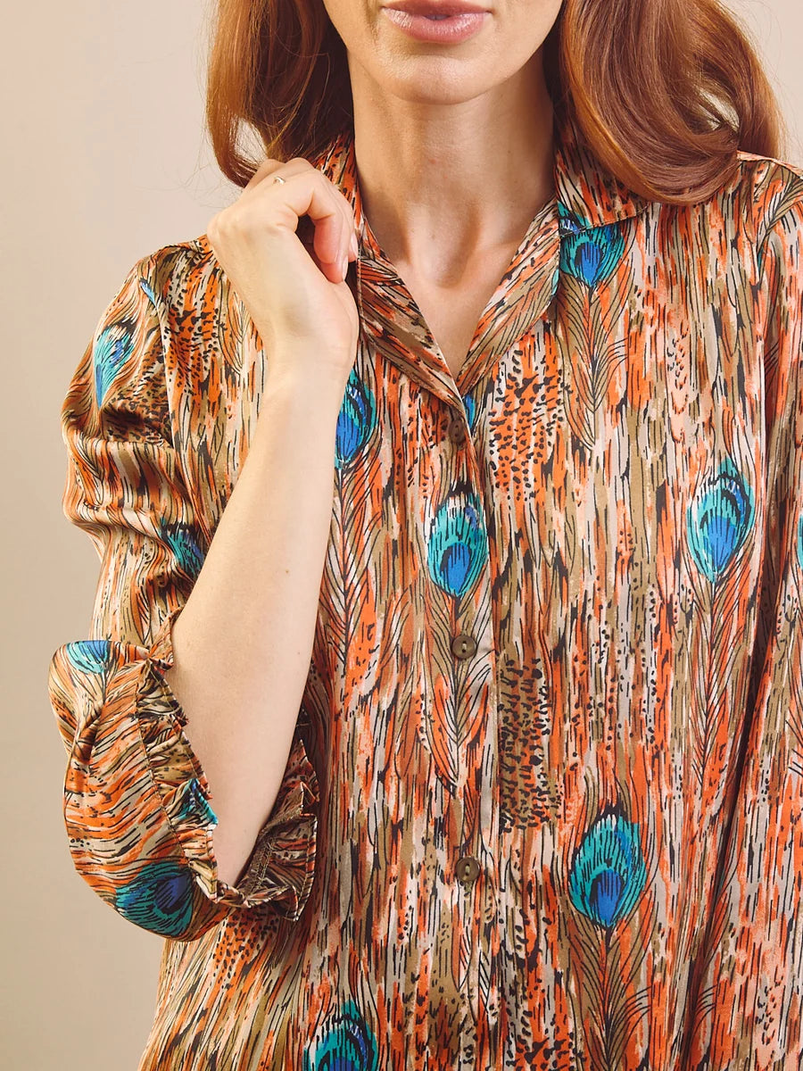 Their Nibs - Womens Festival Feathers Satin Frill boxy Pyjama Set