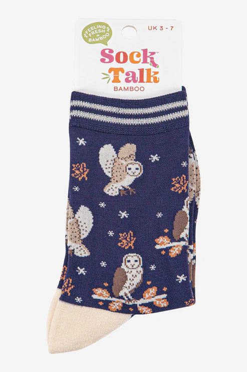 Women's Bamboo Socks - Navy Blue/Cream, Barn Owls