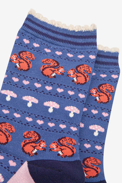 Women's Bamboo Socks - Denim Blue/Navy Blue, Squirrel Fair Isle